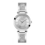 Montre guess w1288l1 - aurora botier acier brillant cadran argent avec cristaux bracelet acier brillant ...