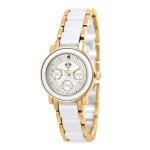 Montre lila dore et blanche orne d'un vritable diamant noir