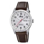 Montre lotus l18671 - 1 - classique dateur botier acier argent bracelet cuir marron homme