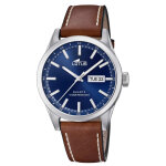 Montre lotus l18671 - 3 - classique dateur botier acier argent bracelet cuir marron cadran bleu homme ...