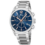 Montre lotus l18690 - 2 - chrono dateur, chronographe acier argent cadran bleu homme