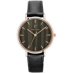 Montre pierre lannier 018p993 - bo�tier acier dor� rose poli verre s�rigraphi� dor� rose cadran bois ...