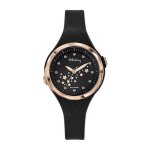 Montre tekday 654678 - analogique silicone noir lunette dorée rose femme Montre tekday 654678 - analogique silicone noir lunette dorée rose femme
