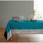 Nappe en taffetas froissé ambiance - bleu paon / gris perle Nappe en taffetas froissé ambiance - bleu paon / gris perle