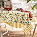 Nappe en coton anaya fleurs et rayures jaune ocre Nappe en coton anaya fleurs et rayures jaune ocre