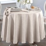 Nappe ronde en polyester fontana 180 �u froiss� permanent beige chanvr�