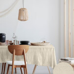 Nappe toile cire rectangulaire effet lin beige