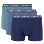 Pack de 3 boxers coton stretch - ceinture sigle bleu / vert en tissu