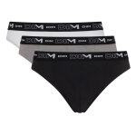 Pack de 3 slips coton stretch - ceinture siglée noir / gris / blanc en tissu Pack de 3 slips coton stretch - ceinture siglée noir / gris / blanc en tissu