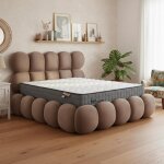 Pack lit - coffre design boule bilbola matelas bedream velours taupe