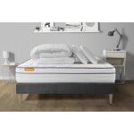 Pack matelas sommier kit gris luxe ressorts memoire de forme couette et 2 oreillers