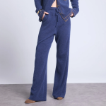 Pantalon avec bande tress�e sur le c�t� bleu en cachemire