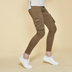 Pantalon cargo sur chevilles poches latrales et coutures genoux femme - kaki vert en coton
