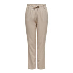 Pantalon finitions cordon de serrage beige gris en lin