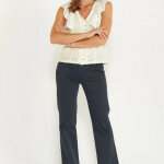 Pantalon flare joelle bleu nuit en coton