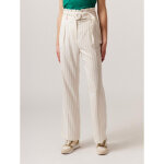 Pantalon large ray� avec ceinture �cru en viscose