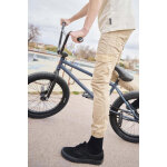 Pantalon garon, patos tapered arqu beige blanc en coton