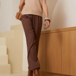 Pantalon à pinces évasé gen choco rayures chocolat Pantalon à pinces évasé gen choco rayures chocolat