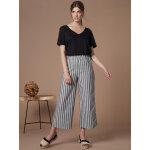 Pantalon ray jacquard tissu avec lin noir