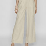 Pantalon regular fit gris clair en lin
