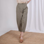 Pantalon twill carotte avec ceinture luna en coton kaki Pantalon twill carotte avec ceinture luna en coton kaki