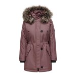 Parka long capuche avec bord en fausse fourrure dtachable rose fonc dina