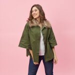 Parka poncho col chemise et boutons femme - vert