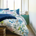 Parure housse de couette et 2 taies d'oreiller palmeraie - bleu paon