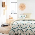 Parure de lit 2 personnes coton imprim� archie blanc graphique