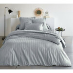 Parure satin de coton 2 faces uni ray� tertio ; - gris perle