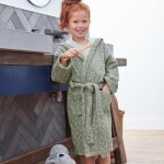 Peignoir enfant � capuche en coton 380 g / m� vert � pois