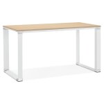 Petit bureau droit design 'xline' en bois finition naturelle et mtal blanc