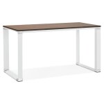 Petit bureau droit design 'xline' en bois finition noyer et mtal blanc
