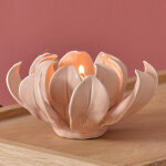 Photophore fleur ouverte en cramique extar rose