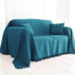 Plaid ou jet� de canap� uni en coton orion - bleu canard