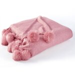 Plaid pompon rose en acrylique Plaid pompon rose en acrylique