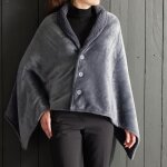 Plaid poncho cocoon en polyester 75 x 150 bien au chaud fusain