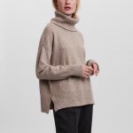 Poncho en maille col bnitier manches longues marron