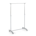 Portant réglable en hauteur en tube d'acier gris avec 1 tringle chromé avec pièces en pvc gris Portant réglable en hauteur en tube d'acier gris avec 1 tringle chromé avec pièces en pvc gris