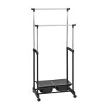 Portant  vetement sur roulettes double tringle mtal et plastique