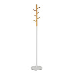 Porte manteau avec crochets en bois massif couleur bambou et crochets en métal laqué blanc Porte manteau avec crochets en bois massif couleur bambou et crochets en métal laqué blanc