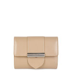 Portefeuille a rabat avec fermoir paris ily beige fonc en cuir
