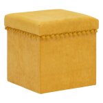 Pouf pliant revetement tissu et coffre de rangement integr mmo ocre