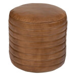 Pouf rond en coton recycl et en cuir gaj marron