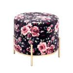 Pouf rond pieds en métal à motifs rose Pouf rond pieds en métal à motifs rose