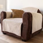 Prot�ge fauteuil velours c�tel� - blanc �cru