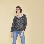 Pull asymtrique manches longues aspect mohair femme - gris
