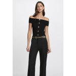 Pull bandeau boutons bijoux noir
