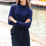 Pull bleu manches longues deep en coton