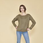 Pull col bateau manches longues cordon de serrage sur bas femme - kaki